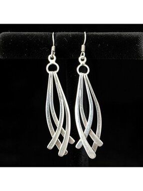 Vintage Sterling Silver Multi-Dangle Earrings 2.75" Wisp Boho Modernist 13g Hook
